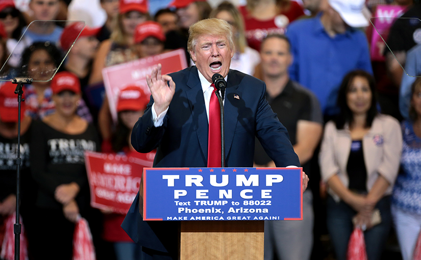 Then-candidate Donald Trump speaking at rally in Phoenix, Arizona